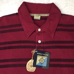 World Island Shirt Mens Large Crimson Striped Thick Fleece Lined Long Sleeve NWT
